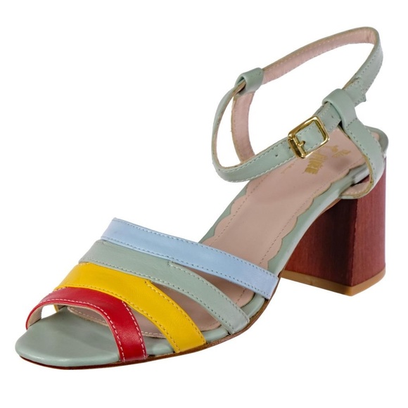NEW MISS L-FIRE Strappy Heels Colorful Sz. 40 EU 9 US Ankle Strap Chunky Heel - Picture 1 of 7